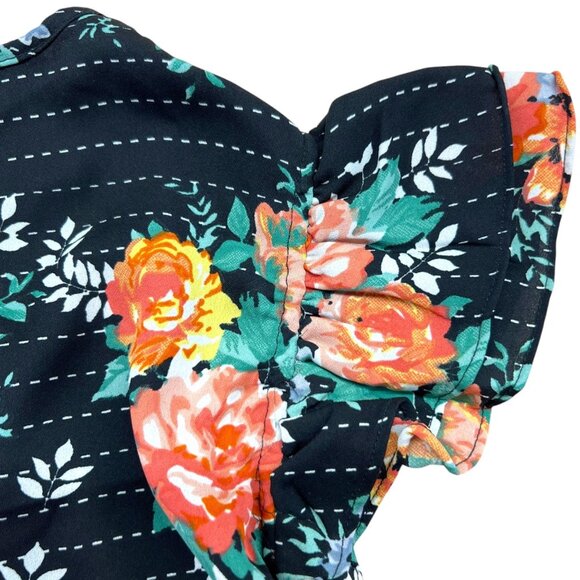 Walter Baker Floral Asymmetric Dress Ruffled Shoulders Black Multi Size Large - Picture 11 of 14